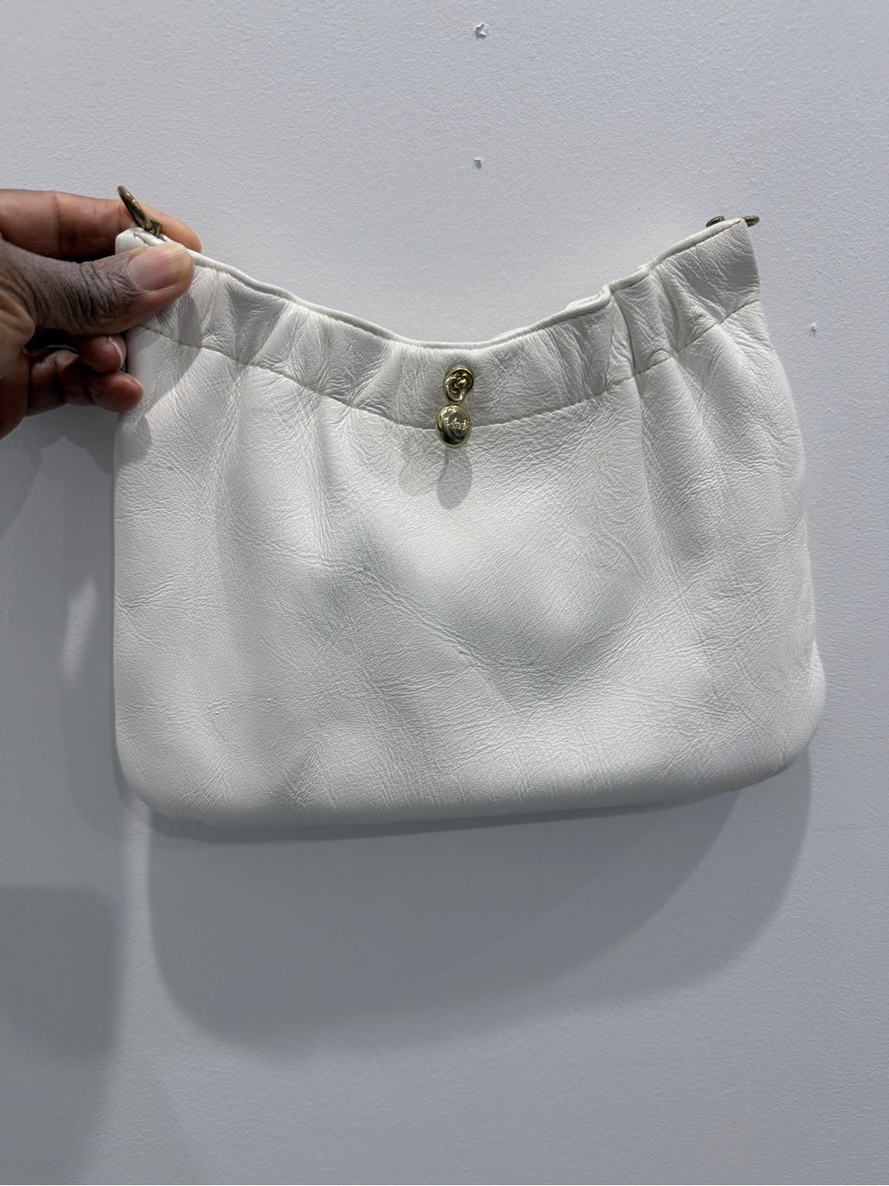 Vintage Ande’ Off White Leather Clutch with Gold Accent